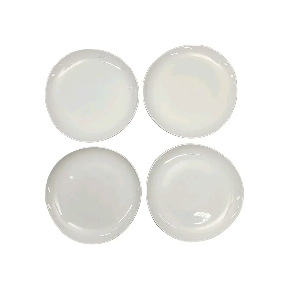 West Elm Organic Shaped White Porcelain 11-1/4” Dinner Plate Set of 4 Wave Curve